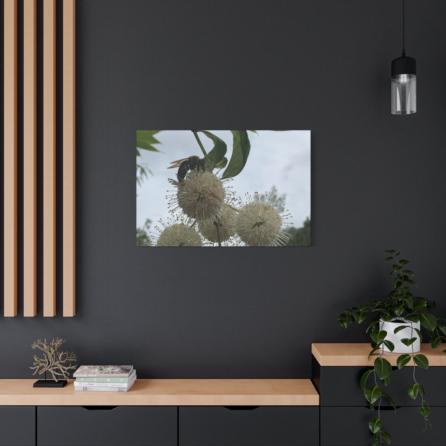 Natures Constellations – Bee on Bloom Photography Print | Minimalist Nature Wall Art – Stretched Matte Print