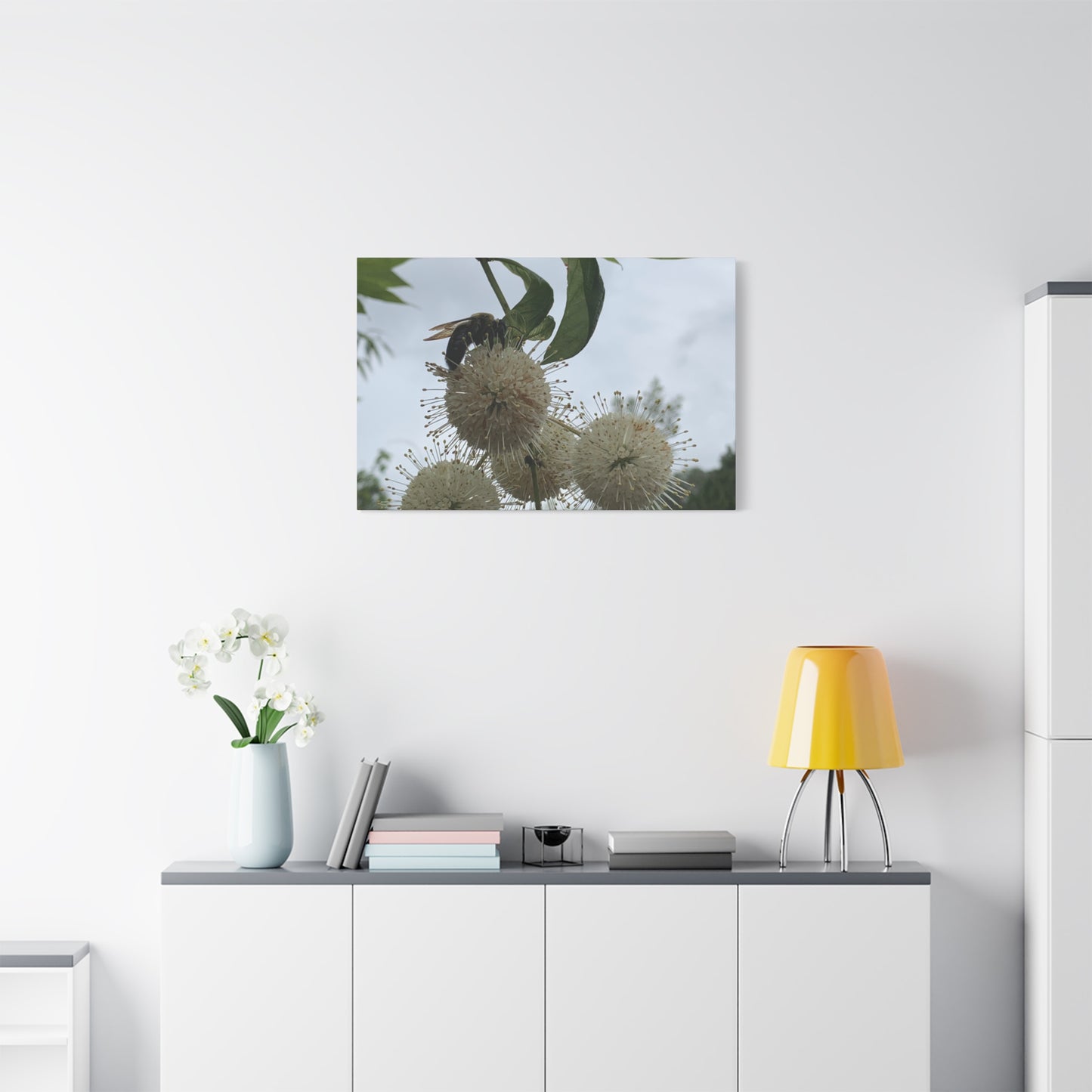 Natures Constellations – Bee on Bloom Photography Print | Minimalist Nature Wall Art – Stretched Matte Print