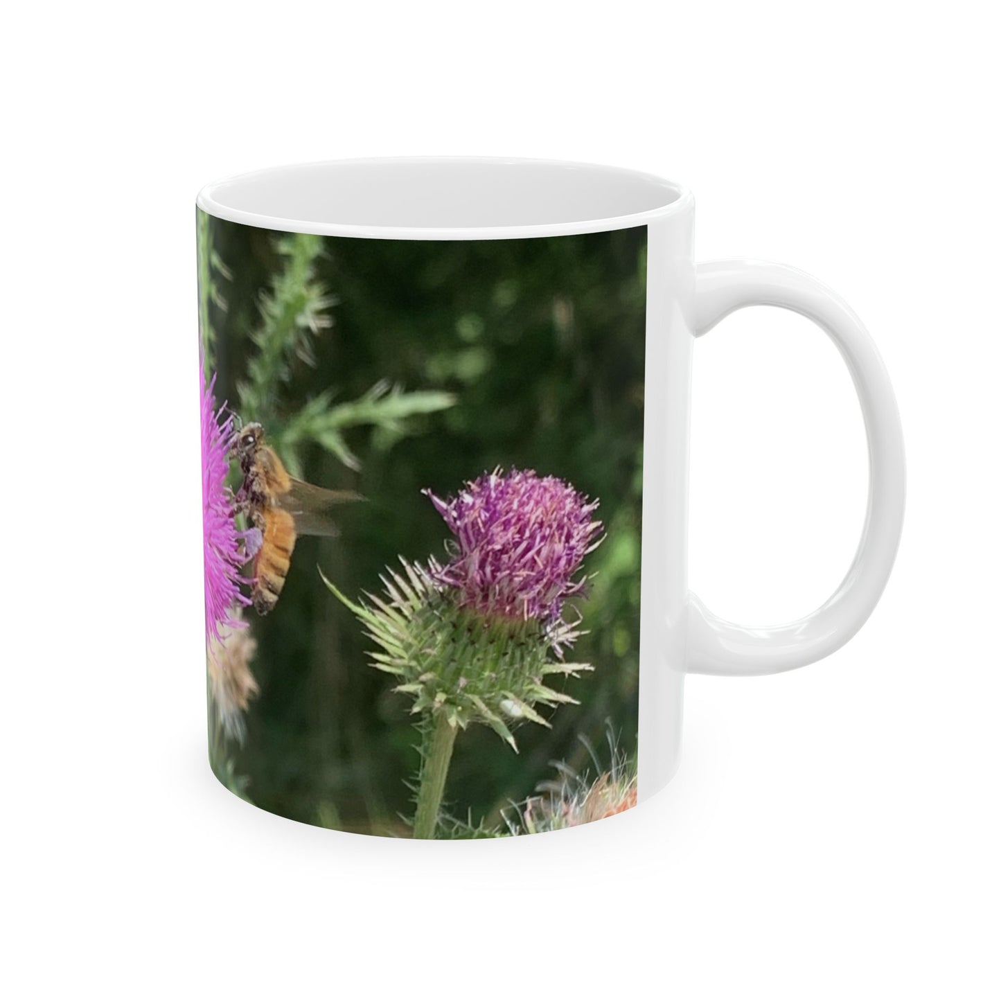 Wild Thistle & Bee Mug – Nature Photography Coffee Mug | Floral Wildlife Ceramic Mug