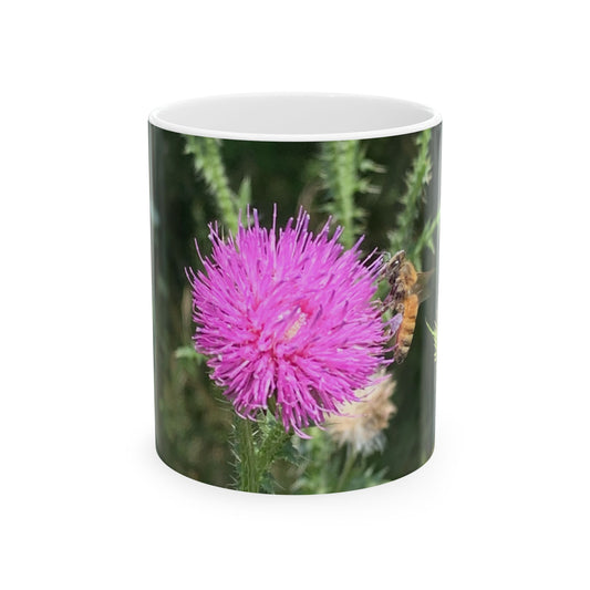 Wild Thistle & Bee Mug – Nature Photography Coffee Mug | Floral Wildlife Ceramic Mug